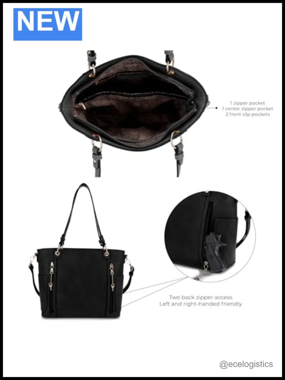 Faux Leather Concealed Carry Tote with Lock and Holster